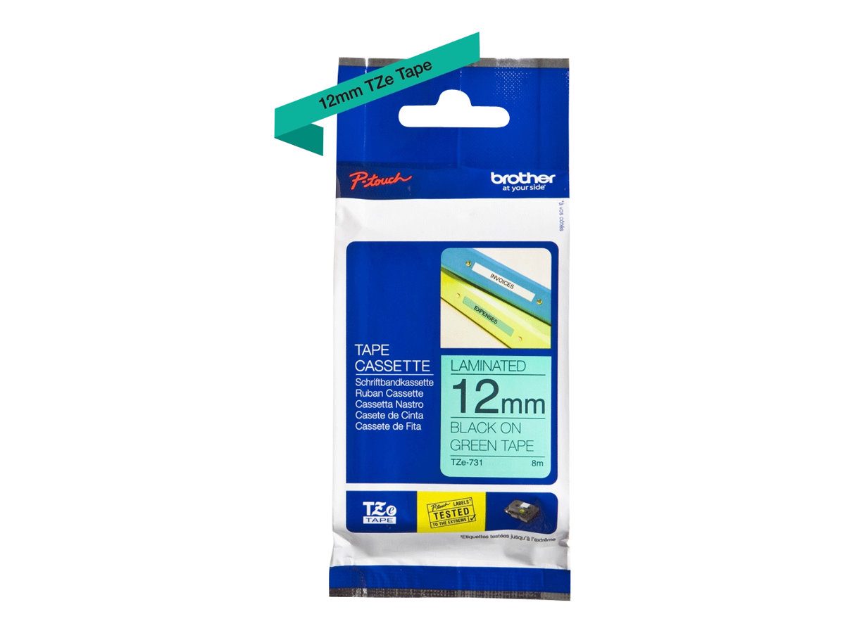TZe-731 Laminated Tape, Black on Green, TZe, 8 m, 1.2 cm