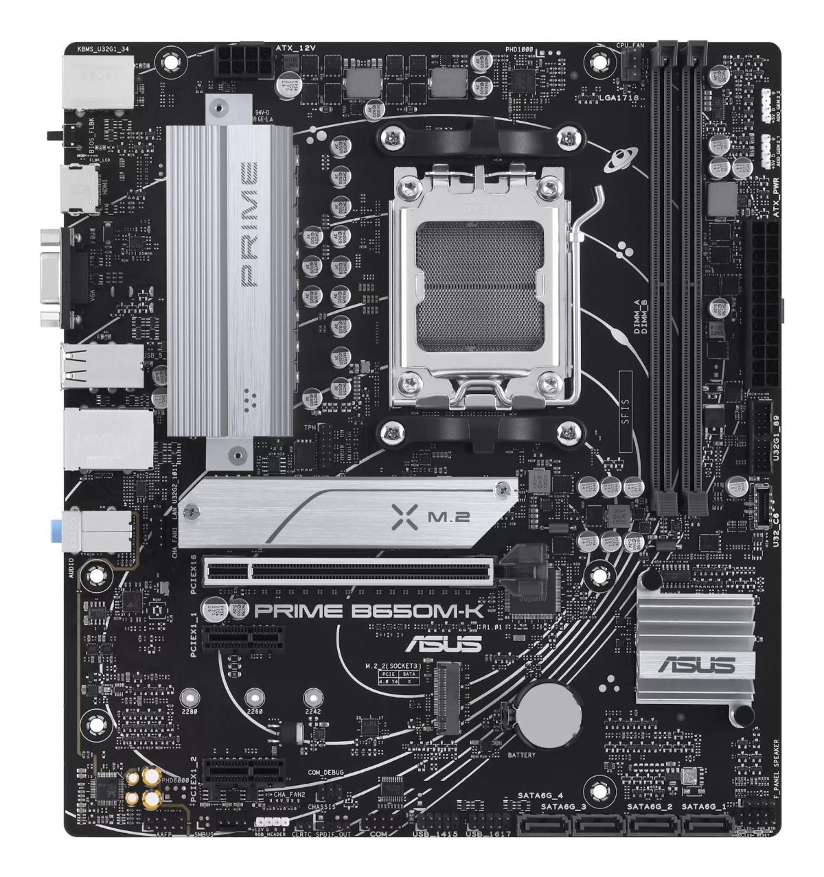 PRIME B650M-K, Processor family AMD, Processor socket AM5, DDR5, Supported hard disk drive interfaces SATA, M.2, Number of SATA connectors 4