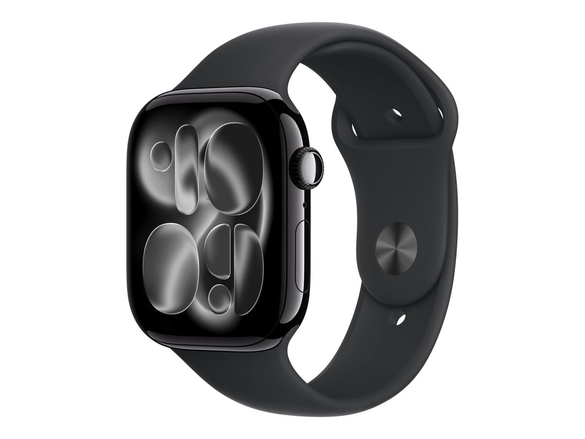 Apple Watch Series 11 GPS + Cellular 46mm Jet Black Aluminium Case with Black Sport Band - S/M, Apple