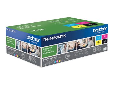 Brother TN-243CMYK, Toner Value Pack, Brother TN243CMYK, Brother TN243CMYK Value Pack - 4-pack - black, yellow, cyan, magenta - original - toner cartridge, Toner cartridge, Black, yellow, cyan, magenta