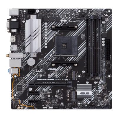 PRIME B550M-A WIFI II, Processor family AMD, Processor socket AM4, DDR4 DIMM, Memory slots 4, Supported hard disk drive interfaces 	SATA, M.2, Number of SATA connectors 4, Chipset AMD B550, microATX