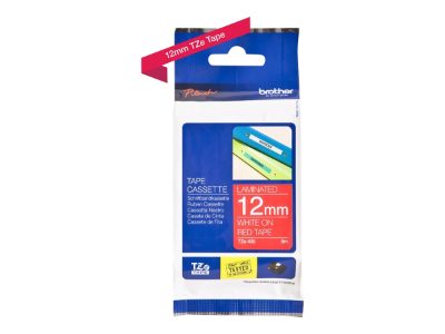 TZe-435 Laminated Tape, White on Red, TZe, 8 m, 1.2 cm