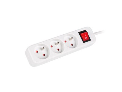 Lanberg Cable Power Strip 3M 3X French Outlets with Switch, Quality-Grade Copper, PS1-03E-0300-W