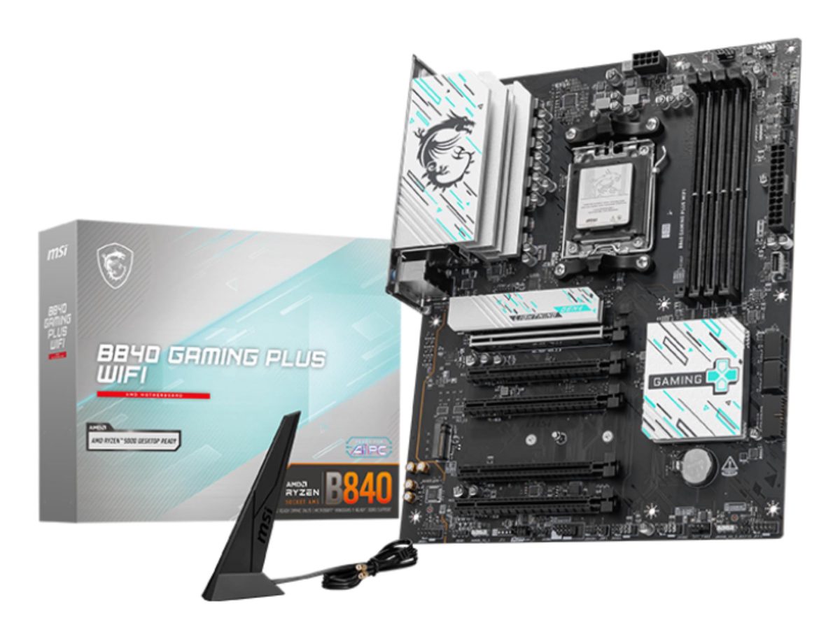 MSI B840 GAMING PLUS WIFI, Processor family AMD, Processor socket AM5, DDR5, Supported hard disk drive interfaces SATA, M.2, Number of SATA connectors 4