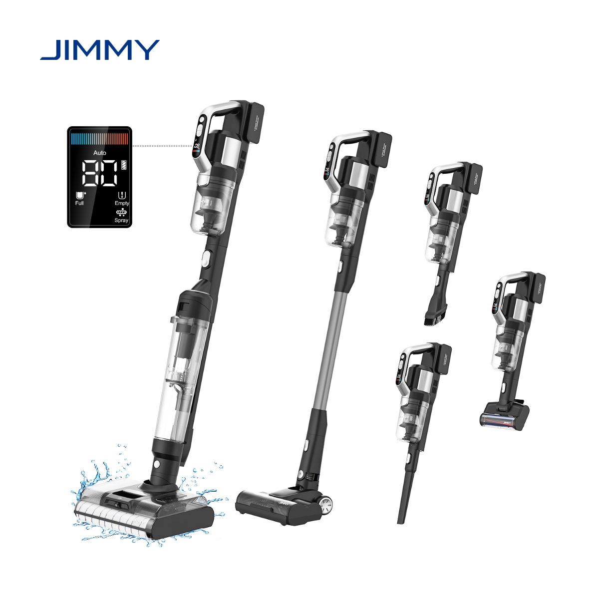 Jimmy Vacuum cleaner and washer, PW11 Pro Max-B, Cordless operating, Washing function, 460 W, 21.6 V, Operating time (max) 40-80 min, Black/Silver