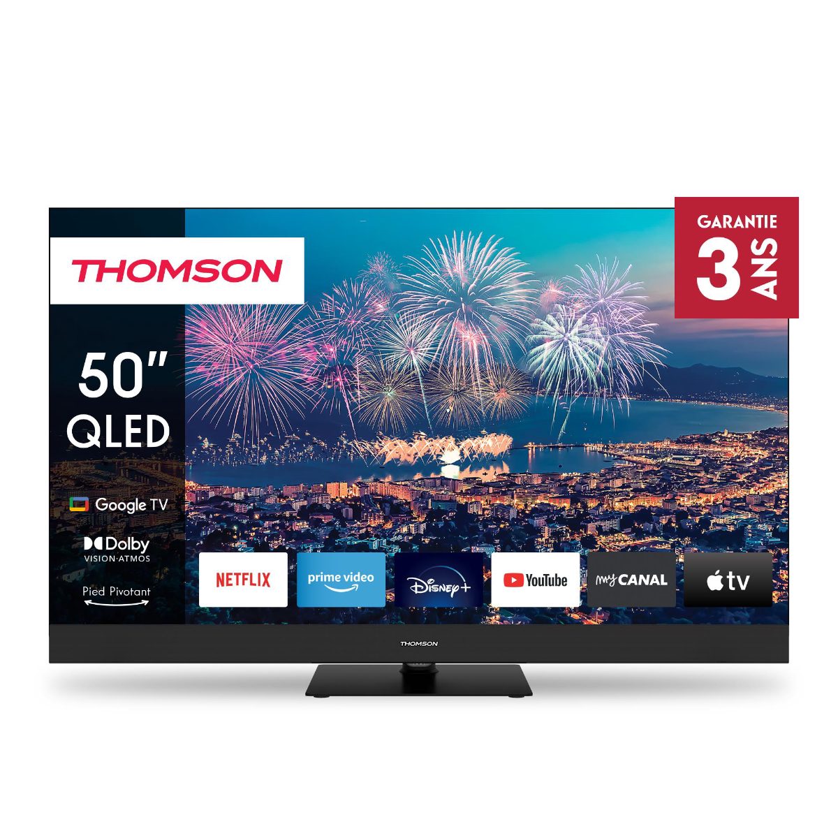 TV Set, THOMSON, 50", 4K/Smart, QLED, 3840x2160, Wireless LAN, Bluetooth, Google TV, Black, 50QG6C14