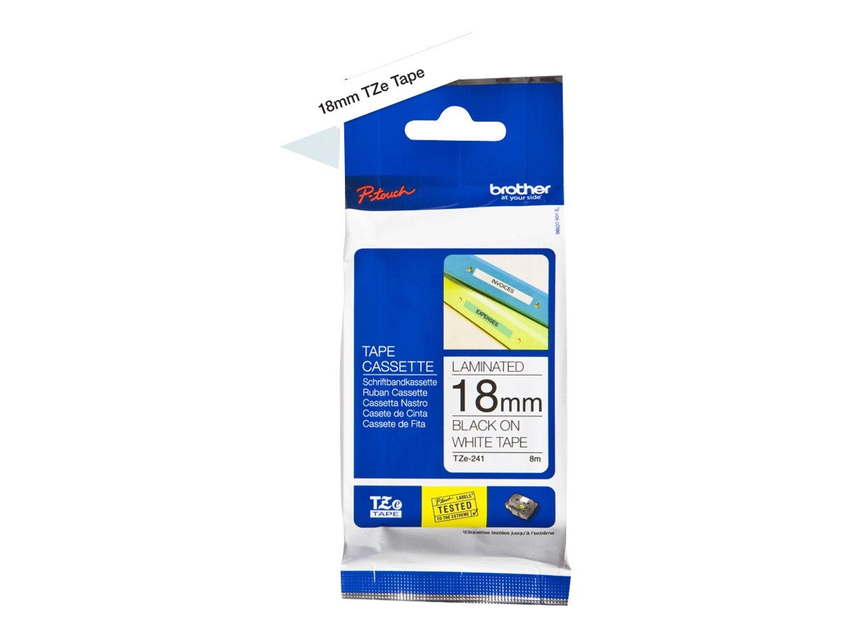 TZ-241 Laminated Tape, Black on White, TZe, 8 m, 1.8 cm
