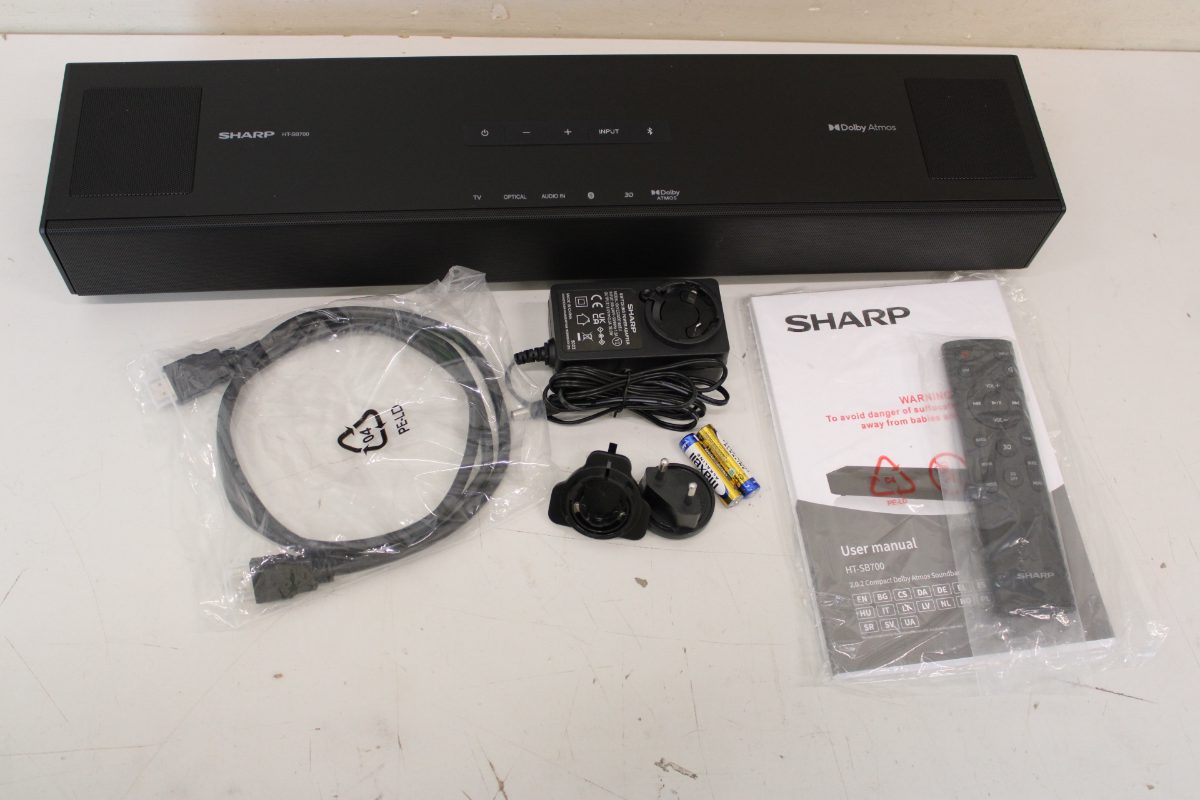 Sharp, 2.0.2 Compact Dolby Atmos Soundbar, HT-SB700, 140 W, DEMO, Bluetooth, Black, Wireless connection