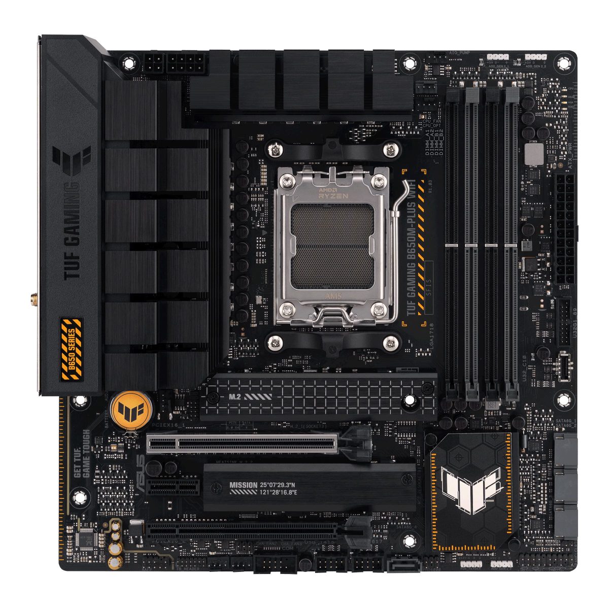 TUF GAMING B650M-PLUS WIFI, Processor family AMD, Processor socket AM5, DDR5 DIMM, Memory slots 4, Supported hard disk drive interfaces 	SATA, M.2, Number of SATA connectors 4, Chipset AMD B650, micro-ATX