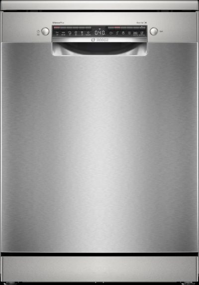 Bosch Dishwasher, SMS4EMI06E, Free standing, Width 60 cm, Number of place settings 14, Number of programs 6, Energy efficiency class B, Display, AquaStop function, Silver inox