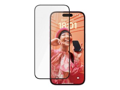Screen protector, Apple, iPhone 15, Ceramic, Tempered glass, Polyethylene terephthalate (PET), Black/Transparent, Ultra-Wide Fit w. EasyAligner