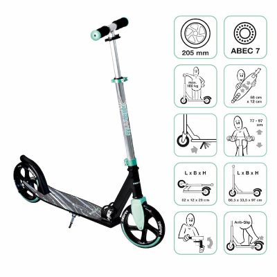 Muuwmi Aluminium Scooter skrejritenis 205 mm, tirkīza zils