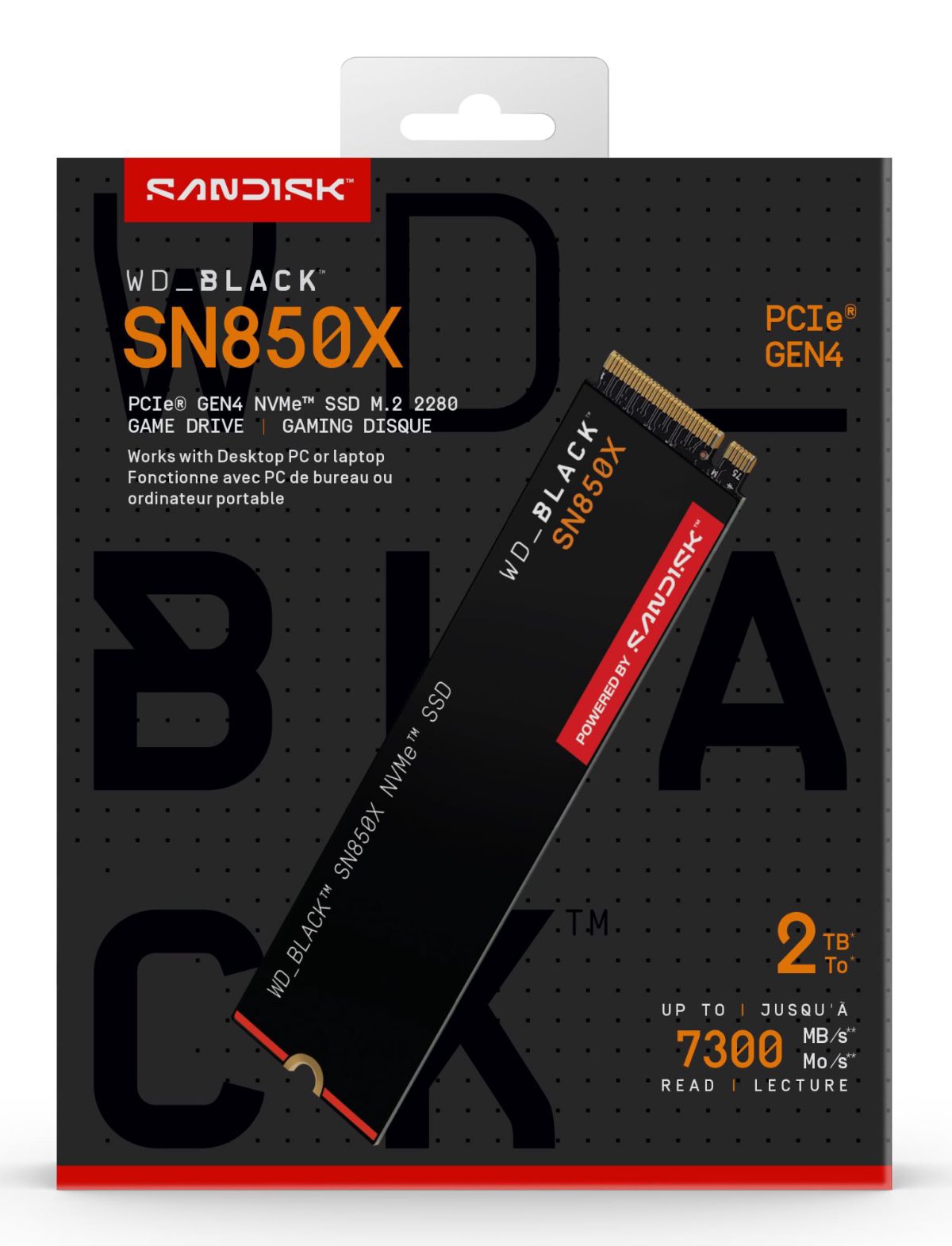 SSD, SANDISK, 1200xTBW rating, Read speed 7300 MB/s, Write speed 6600 MB/s, NVMe Yes, PCI Express 4.0, M.2, 2000 GB, POWERED BY SANDISK, Black SN850X, WDS200T2X0E