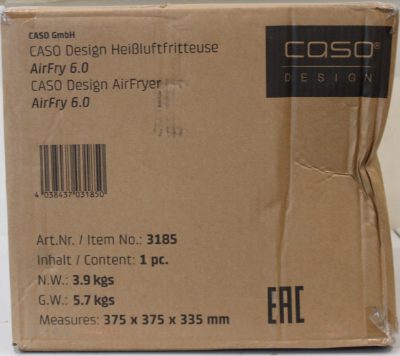 Caso Designer Air Fryer, AirFry 6.0, Power 1700 W, Capacity 6 L, Black, DAMAGED PACKAGING, 24 month(s)