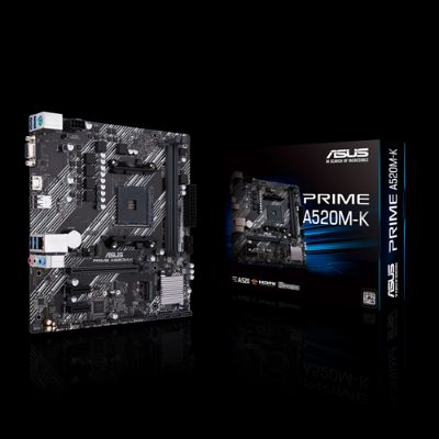 PRIME A520M-K, Processor family AMD, Processor socket AM4, DDR4, Memory slots 2, Supported hard disk drive interfaces M.2, SATA, Number of SATA connectors 4, Chipset AMD A, Micro ATX