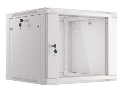 Rack cabinet 19" wall-mount 9U/600x600 (flat pack) with glass door, WF01-6609-10S, Grey