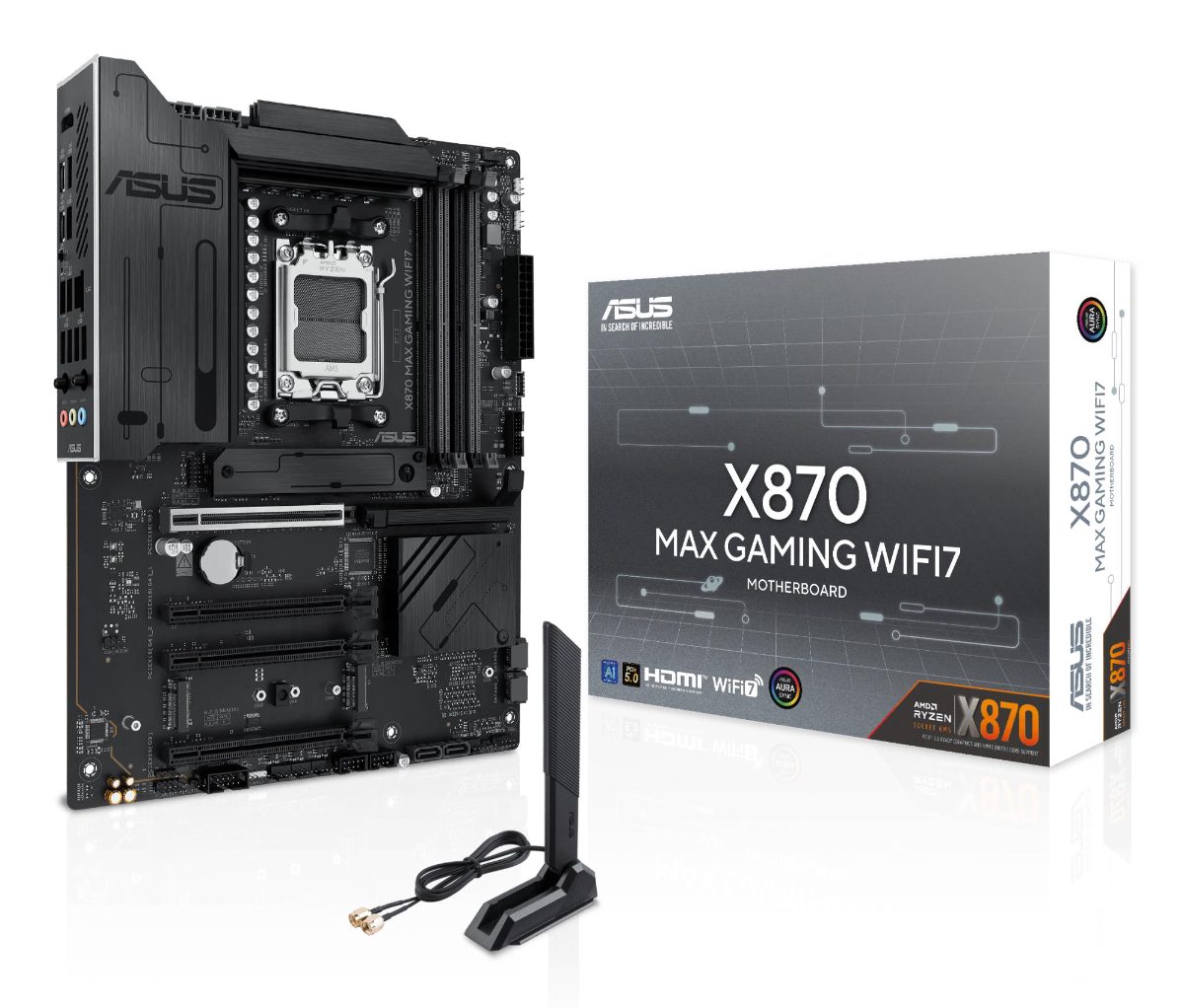 Mainboard, ASUS, AMD X870, SAM5, ATX, Memory DDR5, Memory slots 4, 1xPCI-Express 3.0 16x, 2xPCI-Express 4.0 16x, 1xPCI-Express 5.0 16x, 3xM.2, 1xHDMI, 4xUSB 2.0, 4xUSB 3.2, 2xUSB-C, 1xRJ45, 3xAudio port, X870MAXGAMINGWIFI7