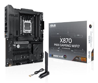 Mainboard, ASUS, AMD X870, SAM5, ATX, Memory DDR5, Memory slots 4, 1xPCI-Express 3.0 16x, 2xPCI-Express 4.0 16x, 1xPCI-Express 5.0 16x, 3xM.2, 1xHDMI, 4xUSB 2.0, 4xUSB 3.2, 2xUSB-C, 1xRJ45, 3xAudio port, X870MAXGAMINGWIFI7