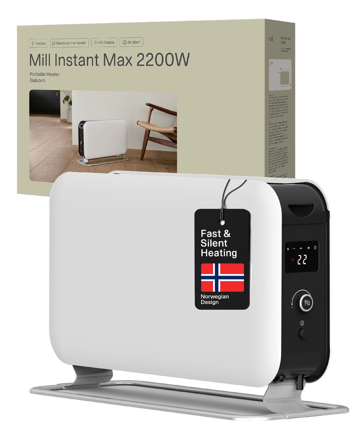 Heater, CO2200LEDMAX, Convection Heater, 2200 W, Number of power levels 3, Suitable for rooms up to 5-30 m², White