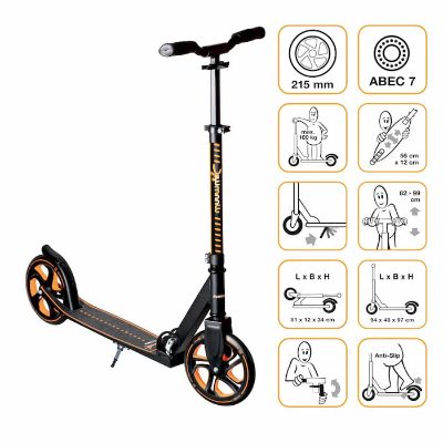 Muuwmi Aluminium PRO Scooter skrejritenis 215 mm, oranžs