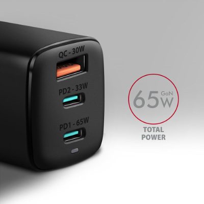 AXAGON GaN wallcharger 3x port (USB-A + 2x USB-C), 65W, ACU-DPQ65
