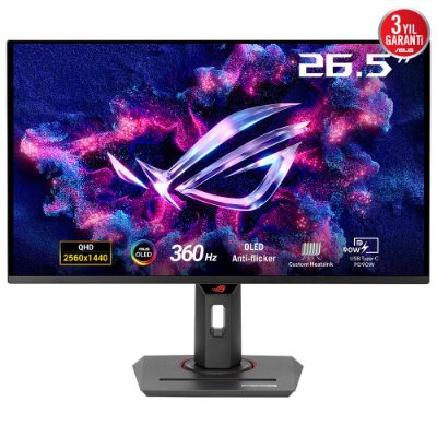 LCD Monitor, ASUS, ROG Strix OLED XG27ACDNG, 26.5", Gaming, Panel QD-OLED, 2560x1440, 16:9, 360 Hz, 0.03 ms, Swivel, Pivot, Height adjustable, 90LM0AN0-B01970
