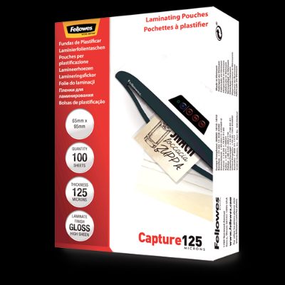 Laminating Pouch - 65x95mm, Glossy, Ideal for identity cards, credit cards, business cards and visitor cards; Capture 125 Micron thickness - providing an advanced level of document protection; Pack size of 100; Compatible with all laminator brands