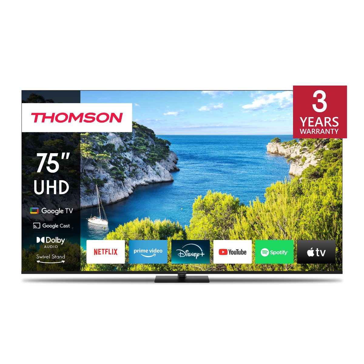 TV Set, THOMSON, 75", 4K/Smart, 3840x2160, Wireless LAN, Bluetooth, Google TV, Black, 75UG5C14