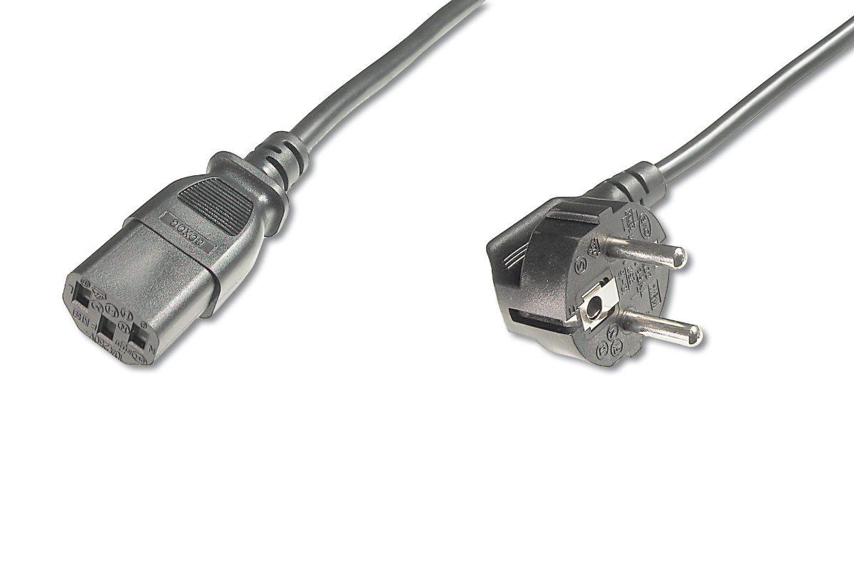 Power Cord Cable, Power Cord, Schuko (CEE 7/7) 90ø angled - C13 M/F, H05VV-F3G 0.75qmm, Black