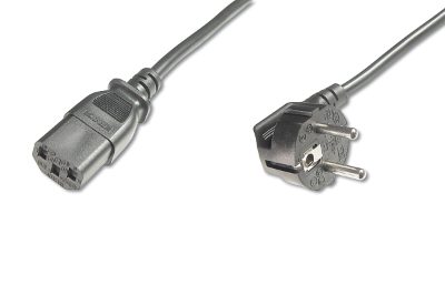 Power Cord Cable, Power Cord, Schuko (CEE 7/7) 90ø angled - C13 M/F, H05VV-F3G 0.75qmm, Black