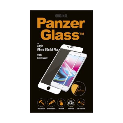 2621 Casefriendly, Screen protector, Apple, iPhone 6/6s/7/8 Plus, Tempered glass, Transparent/White, Original PanzerGlass™ tempered glass screen protector/Crystal Clear/Full frame coverage/Oleophobic layer (antibacterial + anti-fingerprint)/100% touch preservation