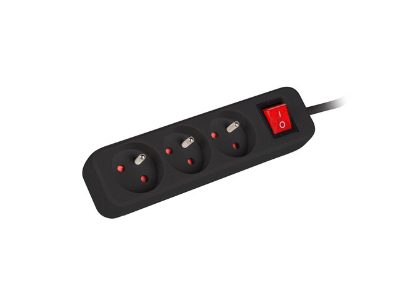 Lanberg Cable Power Strip, 3X French Outlets with Switch, Quality-Grade Copper, 1.5 m, PS1-03E-0150-BK