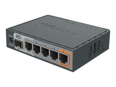 Mikrotik Wired Ethernet Router RB760iGS, hEX S, Dual Core 880MHz CPU, 256MB RAM, 16 MB (MicroSD), 5xGigabit LAN, 1xSFP, USB, IPsec hardware encryption support and The Dude server package, PCB temperature and Voltage Monitor, Beeper, RouterOS L4, MikroTik, Enthernet Router hEX S, RB760iGS, No Wi-Fi, 10/100/1000 Mbit/s, Ethernet LAN (RJ-45) ports 5, Mesh Support No, MU-MiMO No, No mobile broadband, Antenna type No antenna, 1, 12 month(s)