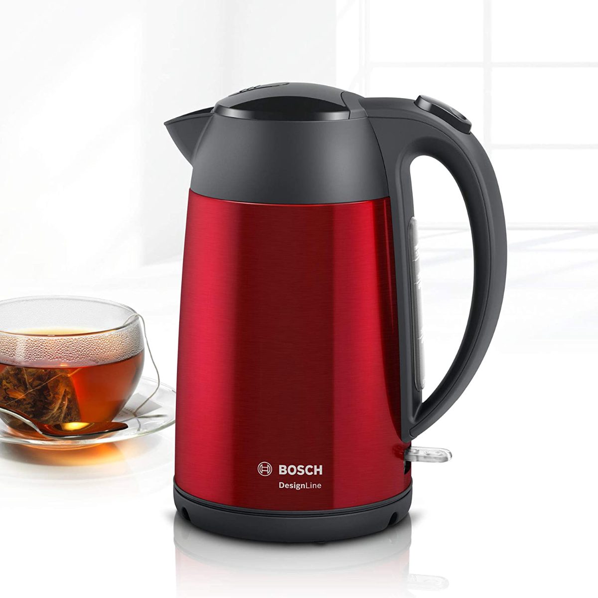 Kettle, DesignLine TWK3P424, Electric, 2400 W, 1.7 L, Stainless steel, 360° rotational base, Red