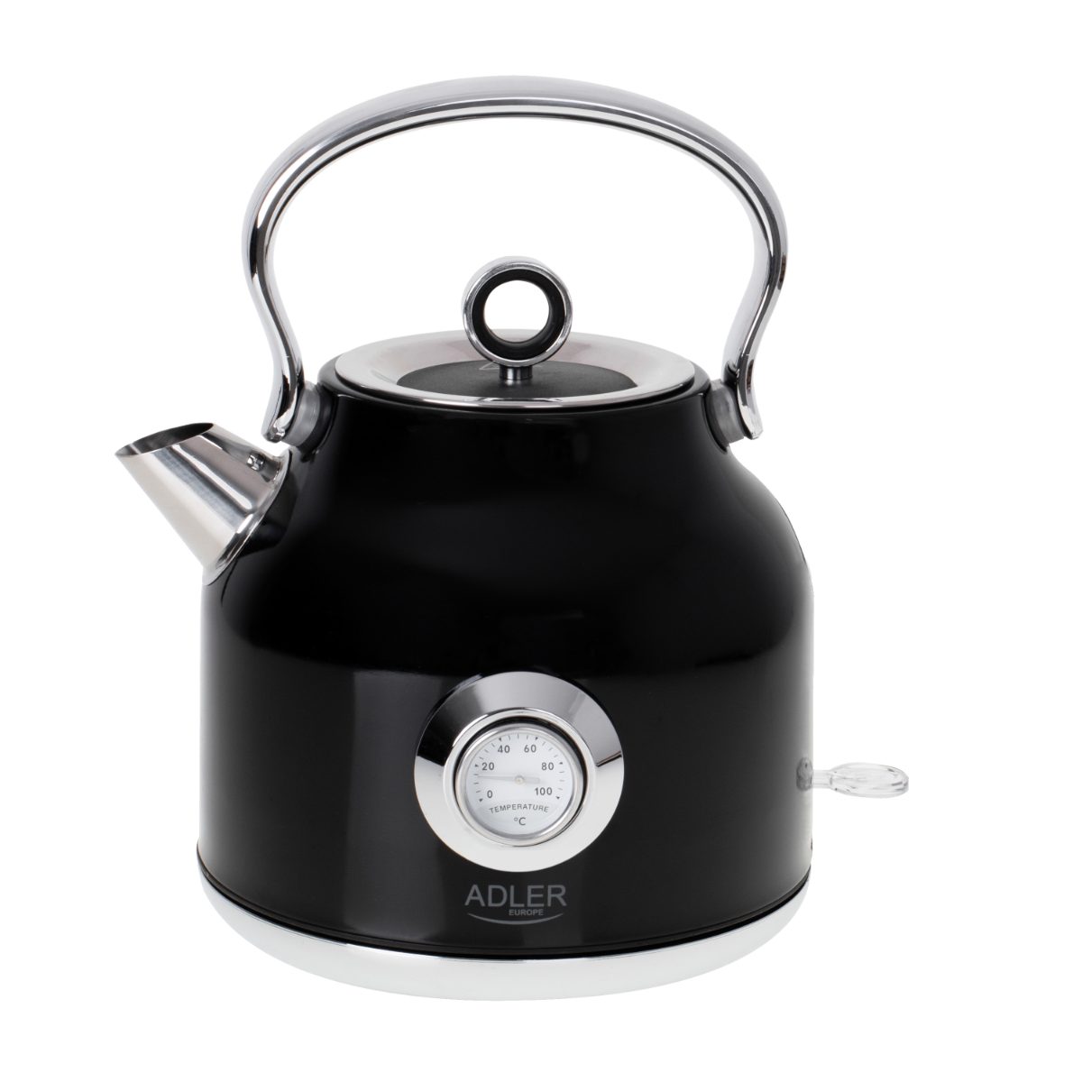 Kettle with a Thermomete, AD 1346b, Electric, 2200 W, 1.7 L, Stainless steel, 360° rotational base, Black