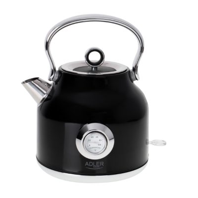 Kettle with a Thermomete, AD 1346b, Electric, 2200 W, 1.7 L, Stainless steel, 360° rotational base, Black
