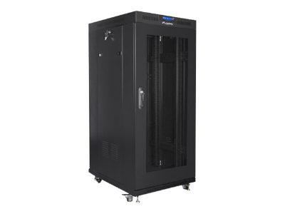 Rack cabinet 19" free-standing 22U/800x800 (flat pack) with glass door, LCD, FF01-8822-23BL, Black
