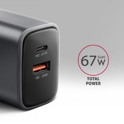 AXAGON Wall charger 67W, 2x port (USB-A + USB-C) PD3.0/PPS/QC4+/SFC 2.0/Apple, ACU-PQ67