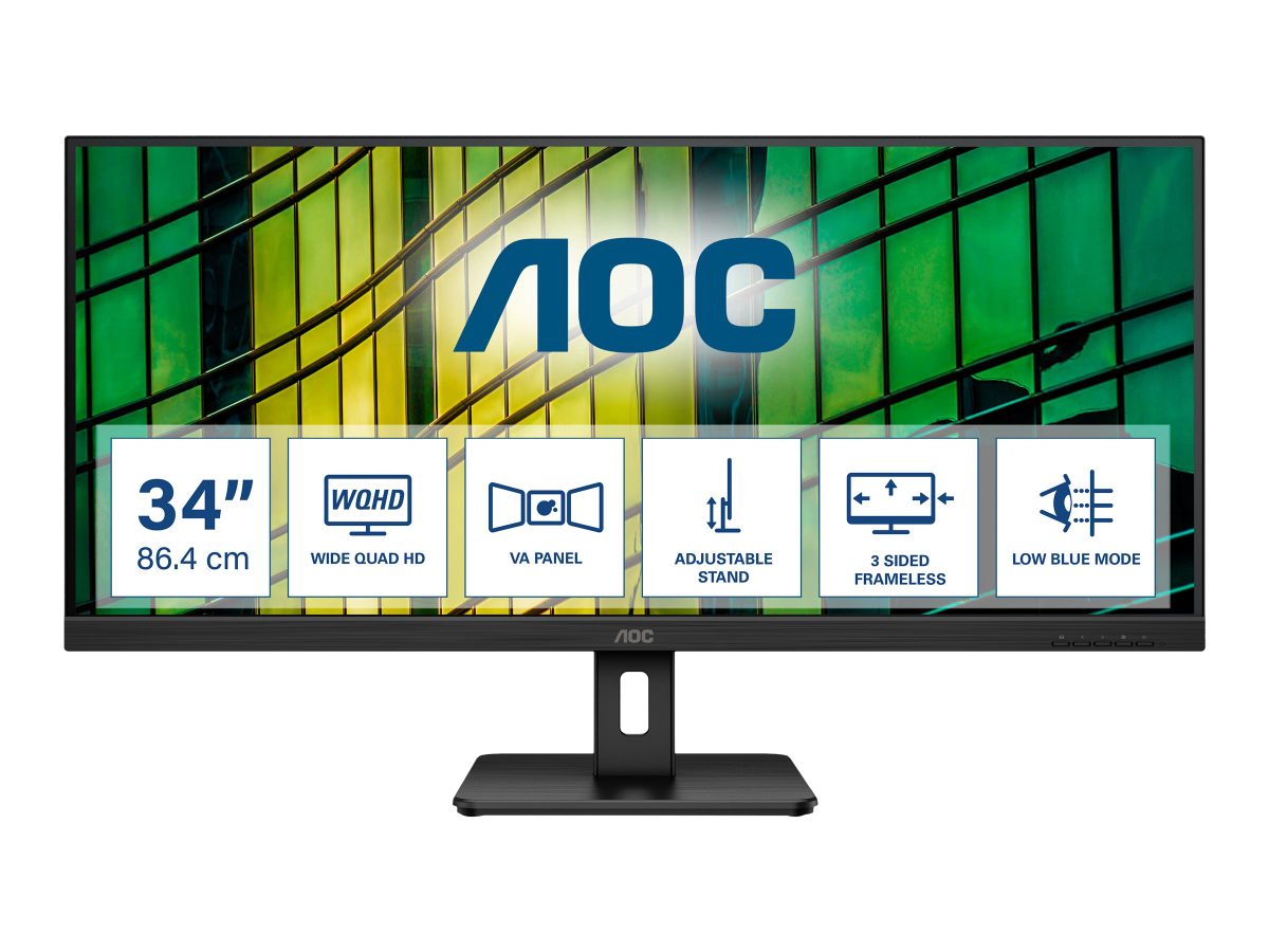Monitor, U34E2M, 34 ", VA, WQHD, 21:9, 100 Hz, 4 ms, 3440 x 1440, 300 cd/m², HDMI ports quantity 2, Black