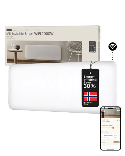 Mill Invisible Smart WiFi Heater, PA2000WIFI4, Panel Heater, 2000 W, Suitable for rooms up to 24-28 m², White, IPX4