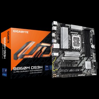 Gigabyte B860M DS3H, Processor family Intel, Processor socket LGA1851, DDR5, Supported hard disk drive interfaces M.2, SATA, Number of SATA connectors 4