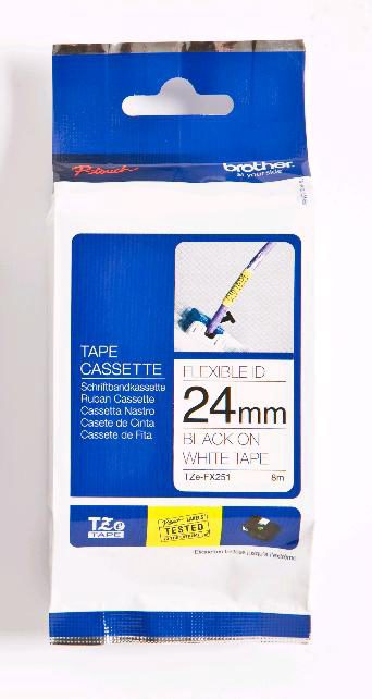 TZe-FX251 Flexible ID Laminated Tape, Black on White, TZe, 8 m, 2.4 cm