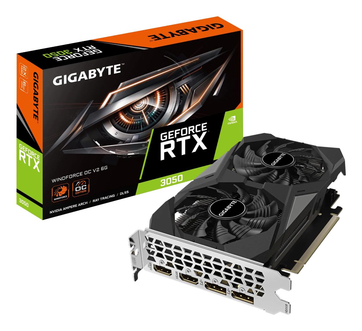 Gigabyte GeForce RTX 3050 WINDFORCE OC V2 6G, NVIDIA, 6 GB, GeForce RTX 3050, GDDR6, HDMI ports quantity 2, PCI-E 4.0, Memory clock speed 14000 MHz
