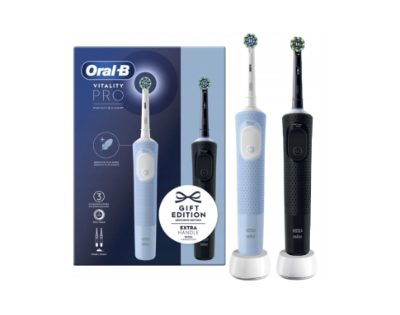Oral-B Electric Toothbrushes, Vitality Pro Duo, Rechargeable, For adults, Number of brush heads included 2, Number of teeth brushing modes 3, Black/Blue White