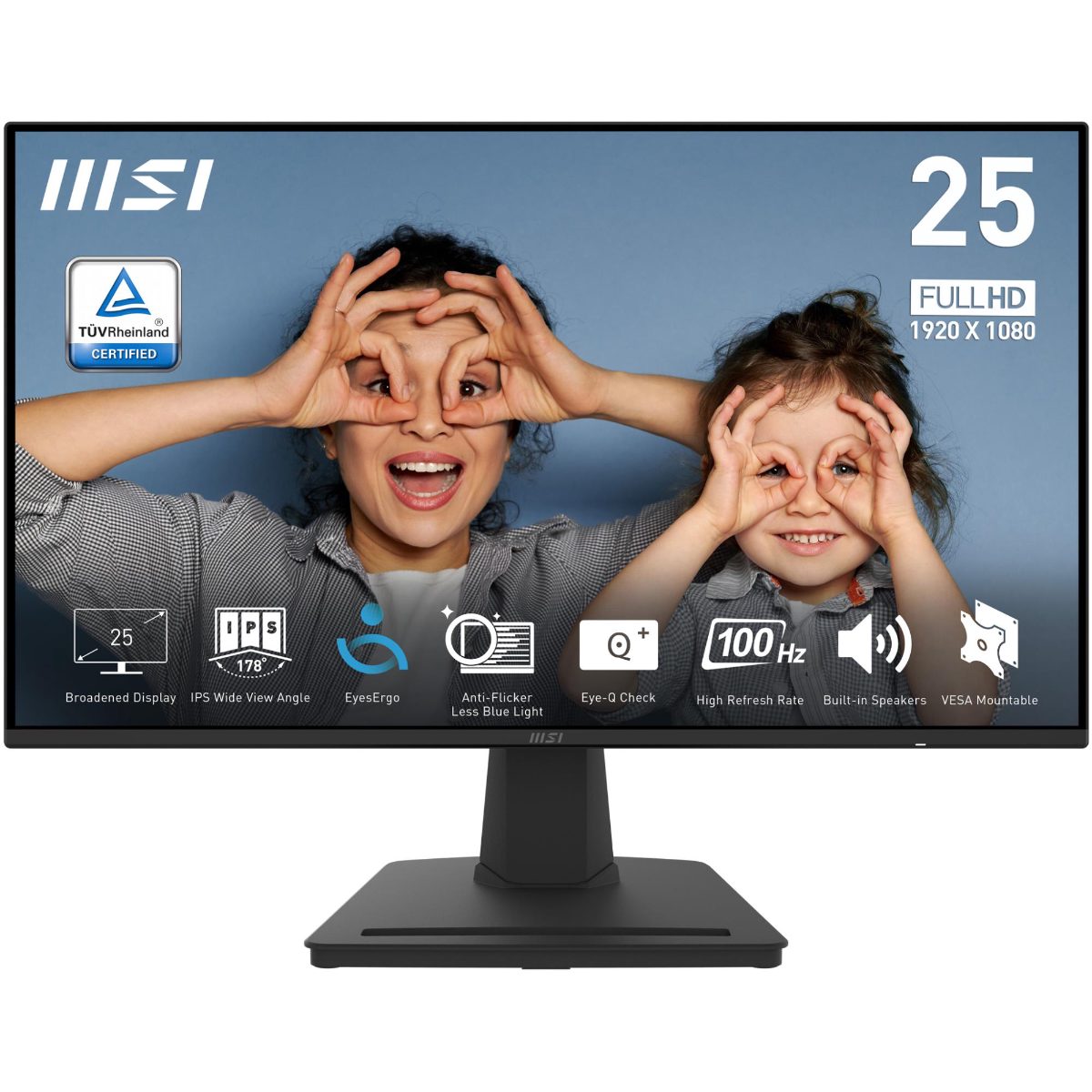 LCD Monitor, MSI, PRO MP252, 24.5", Panel IPS, 1920x1080, 16:9, 100Hz, Matte, 1 ms, Speakers, Tilt, Colour Black, PROMP252