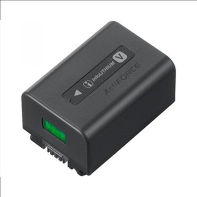 Compact V-series InfoLITHIUM™ rechargeable battery with 7.3V mean output and 6.9Wh (950mAh) capacity., NP-FV50A