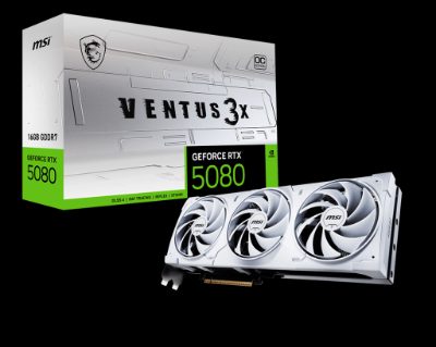 MSI GeForce RTX 5080 16G VENTUS 3X OC WHITE, NVIDIA, 16 GB, GeForce RTX 5080, GDDR7, HDMI ports quantity 1, PCI Express Gen 5