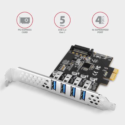AXAGON PCI-Express card with four external USB 3.2 Gen1 ports with dual power, PCEU-43RS