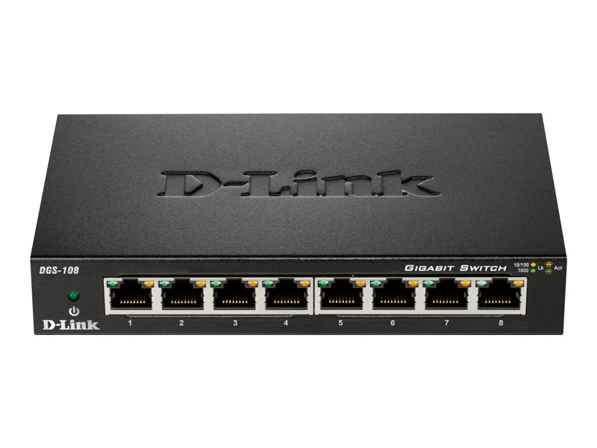 Switch, DGS-108/E, Unmanaged, Desktop, Gigabit Ethernet (copper) ports quantity 8, 60 month(s)