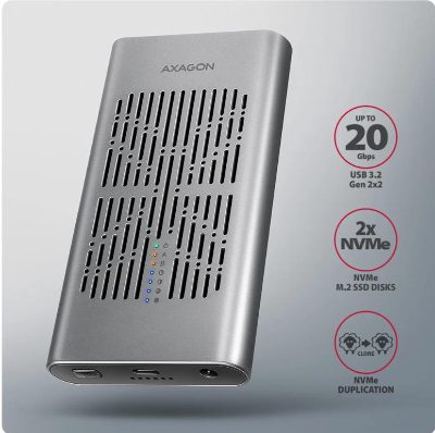AXAGON USB-C 20Gbps Dual M.2 NVMe SSD CLONE MASTER Enclosure, EEM2-20GD